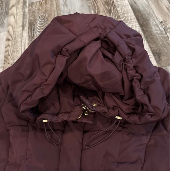 Cole Haan Signature Hooded Down Puffer Coat Small Merlot Baffle-Box Quilted - Picture 9 of 16